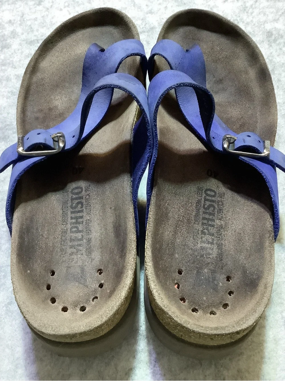 Mephisto Blue Leather Thong Sandals Women's EU40